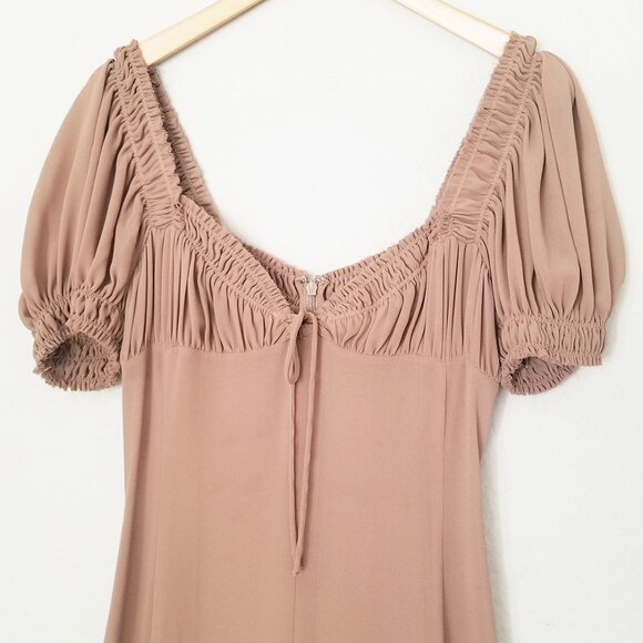 LPA Davina Midi Dress in Mocha Latte Size S Sheer Chiffon Milkmaid Mermaid $259 - Picture 2 of 15